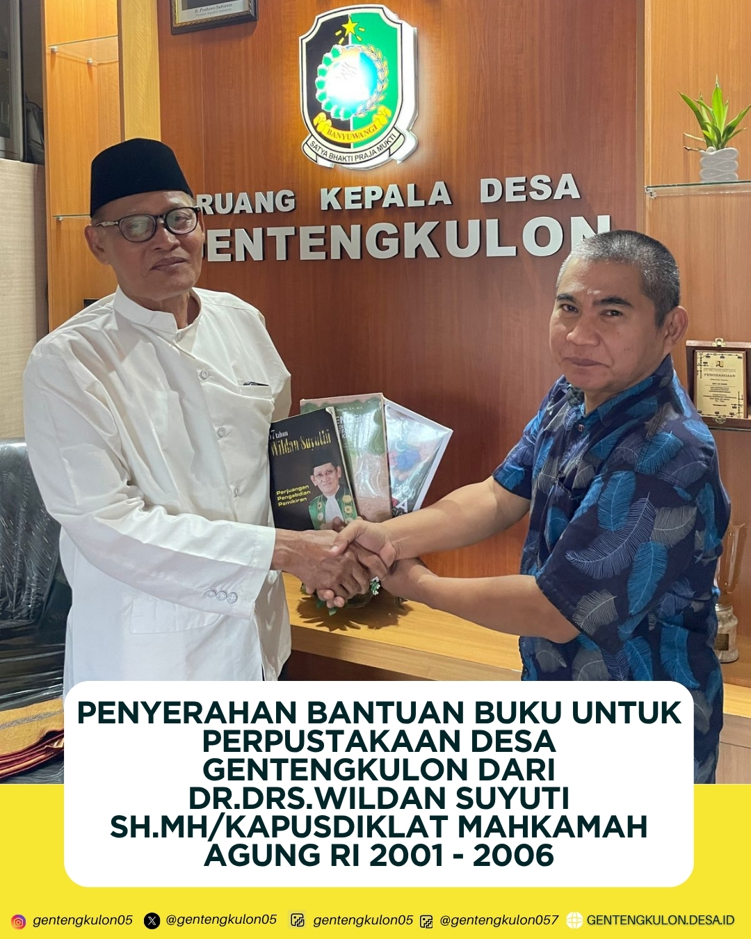 Gambar Berita Penyerahan Bantuan Buku untuk Perpustakaan Desa Gentengkulon dari DR.Drs.Wildan Suyuti SH.MH/Kapusdiklat Mahkamah Agung RI 2001 - 2006